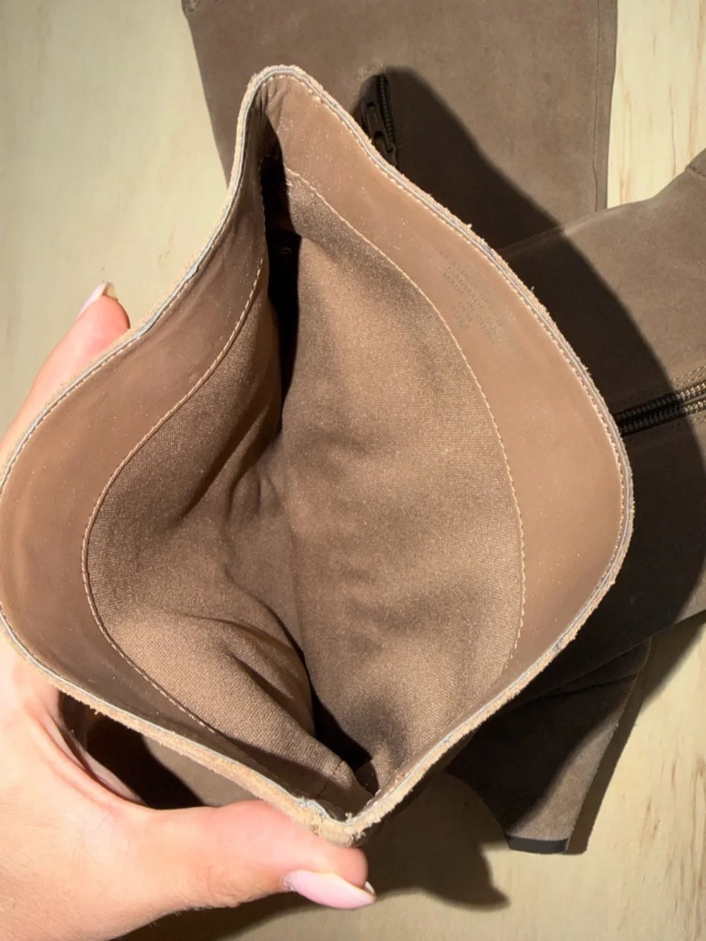 Anne Klein Taupe Suede Knee-High Wedge Boots - Picture 5 of 6